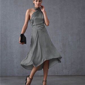 Reiss One Shoulder Houndstooth Print Dress